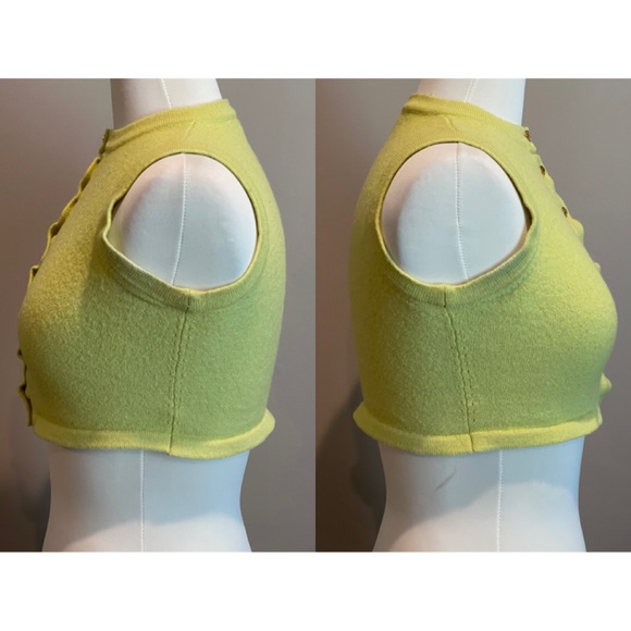 ✨RARE Hermès Logo Gold Button Cashmere Silk Wool Cropped Sweater Top Vest - Picture 5 of 16